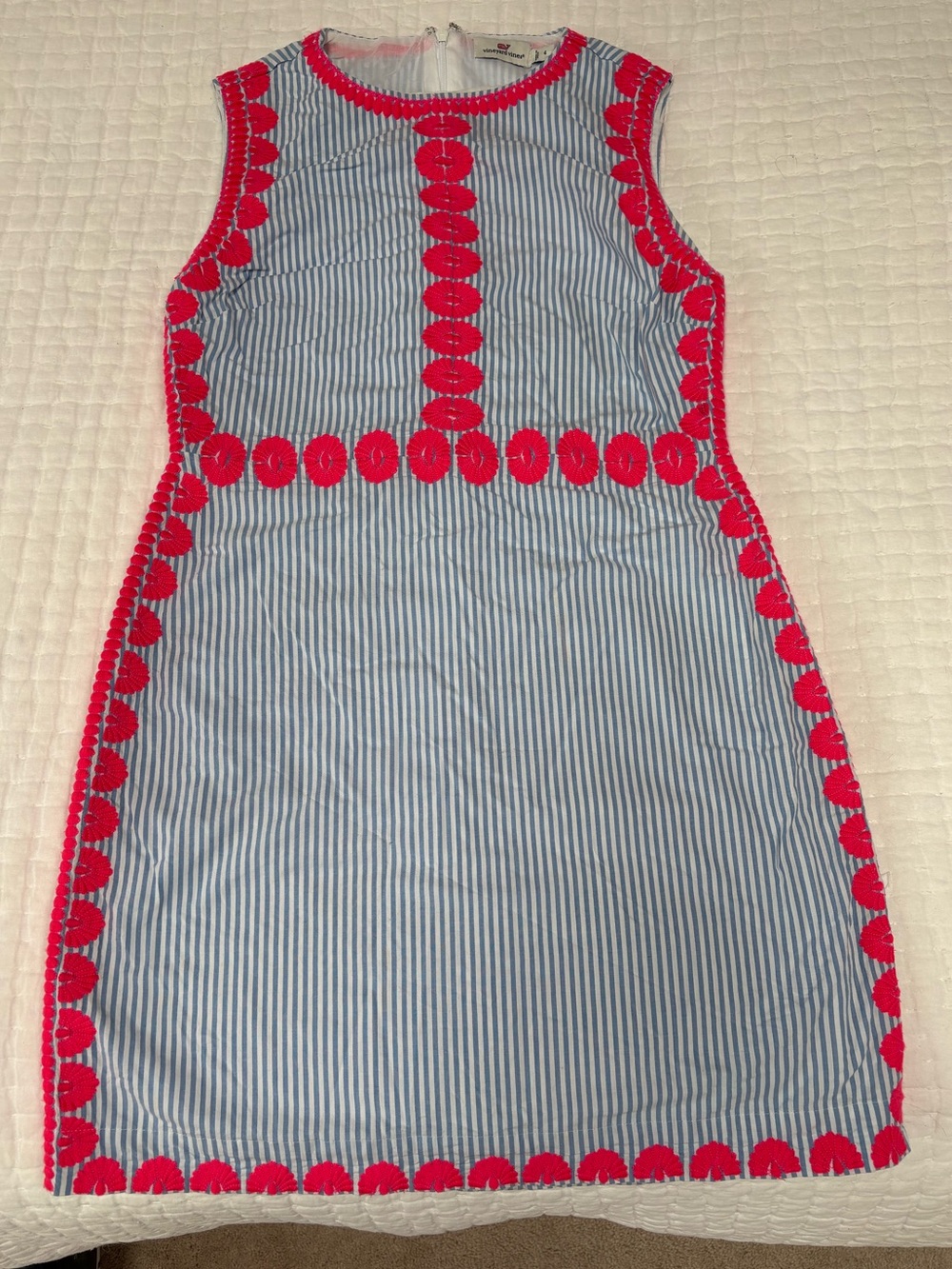 Vineyard Vines Blue White Striped Pink Embroidered Shift Dress Size 4